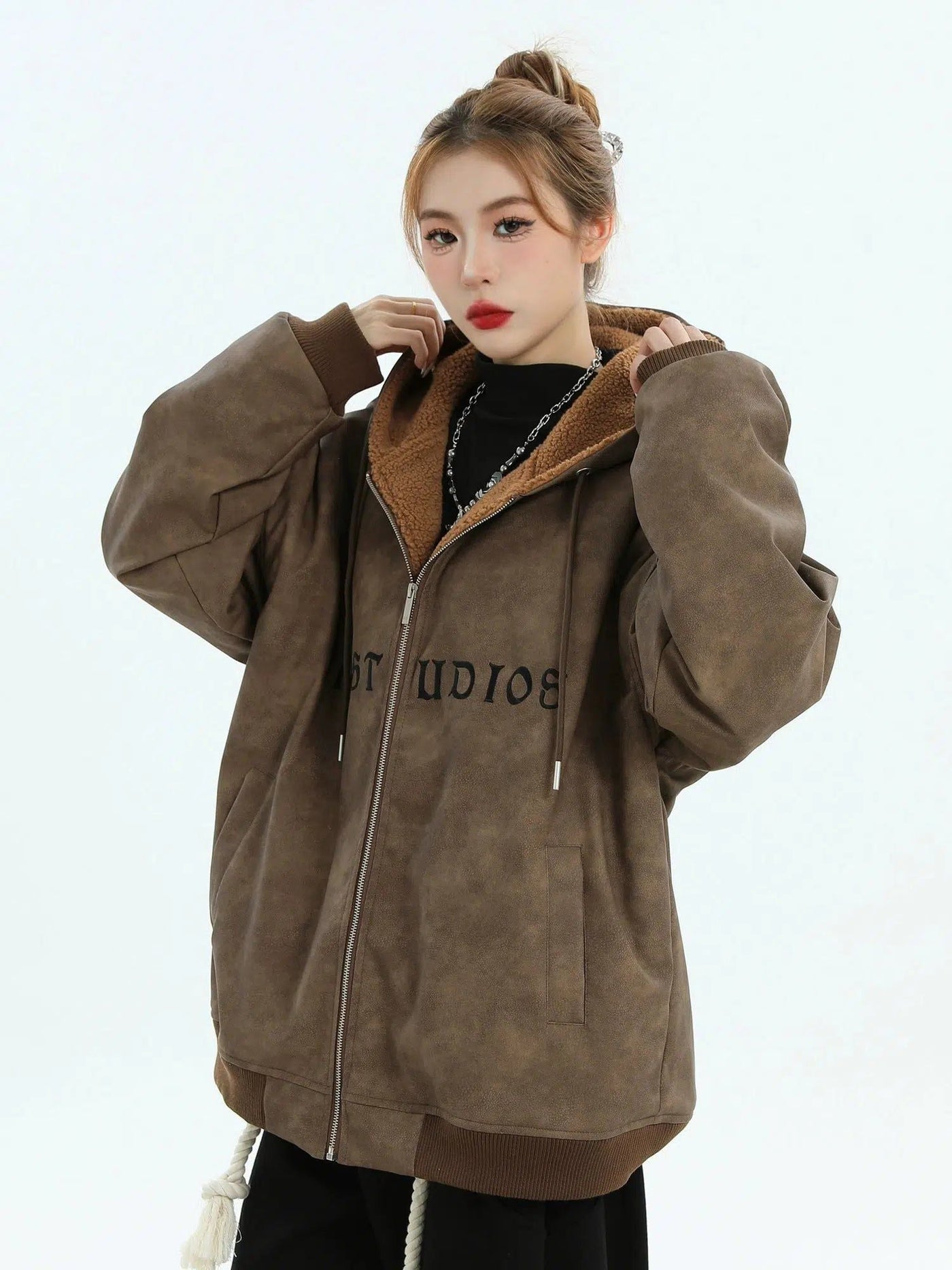 Distressed Hooded PU Leather Jacket Korean Street Fashion Jacket By INS Korea Shop Online at OH Vault