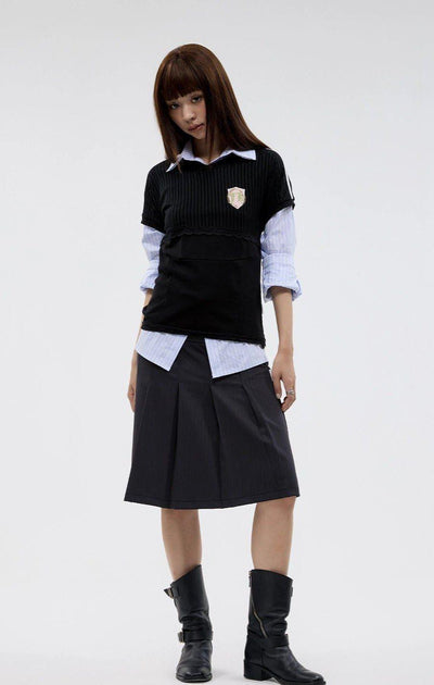 Pleated and Striped Versatile Skirt Korean Street Fashion Skirt By Funky Fun Shop Online at OH Vault