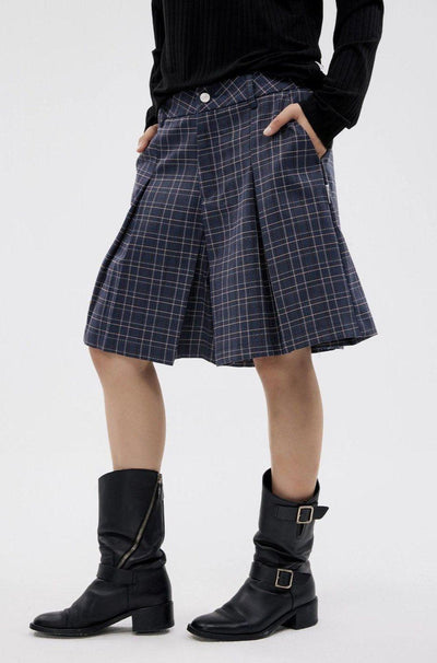 Buttoned Pleated Plaid Skirt Korean Street Fashion Skirt By Funky Fun Shop Online at OH Vault