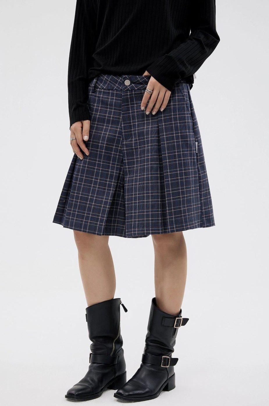 Buttoned Pleated Plaid Skirt Korean Street Fashion Skirt By Funky Fun Shop Online at OH Vault