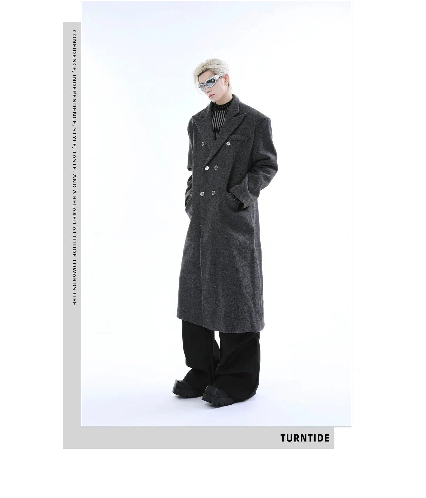 Structured Double-Breasted Long Coat Korean Street Fashion Long Coat By Turn Tide Shop Online at OH Vault