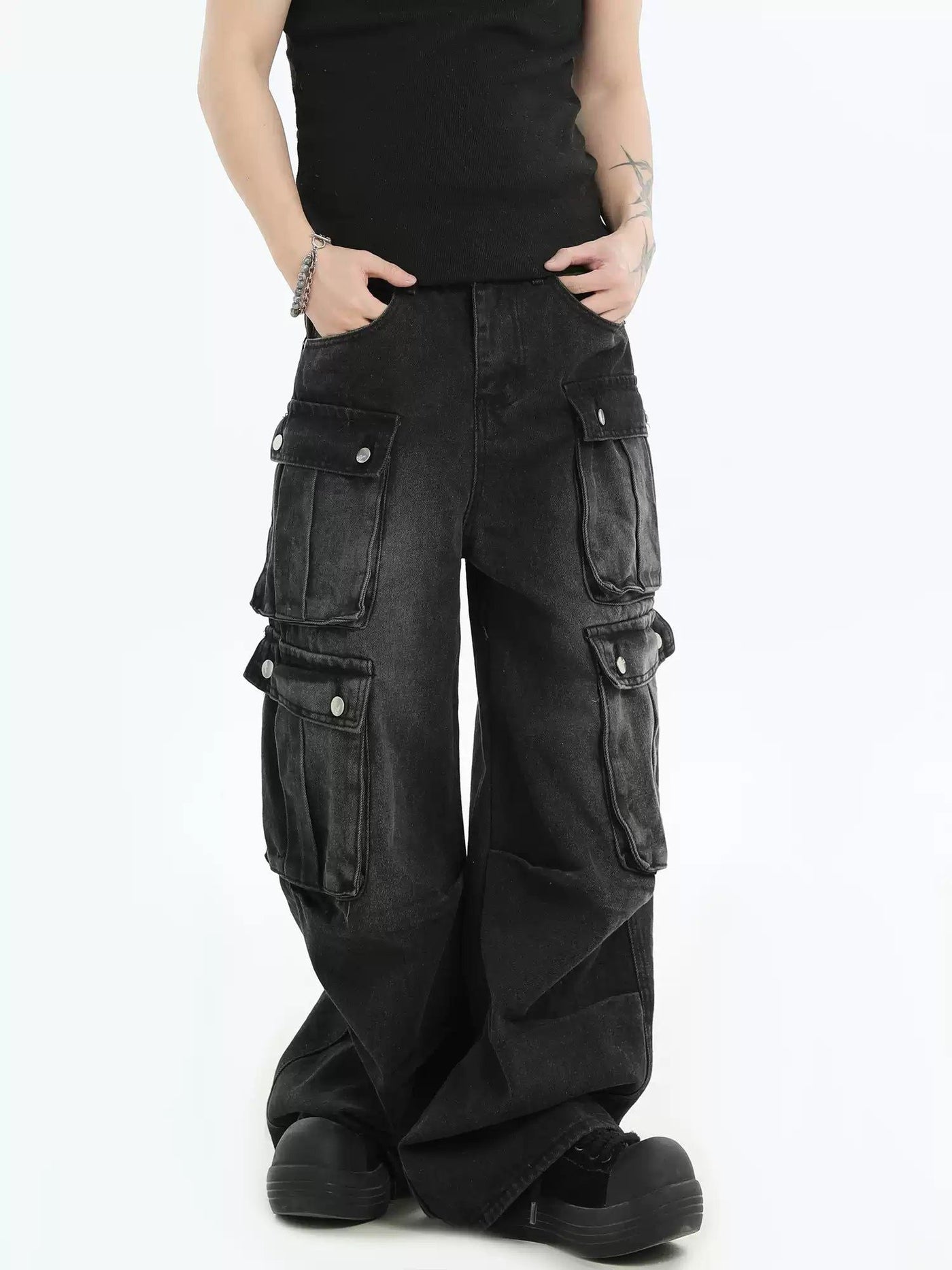 Multi Buttoned Pockets Jeans Korean Street Fashion Jeans By INS Korea Shop Online at OH Vault