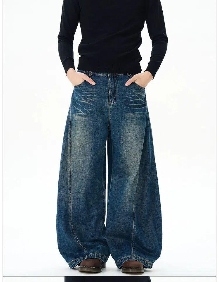 Whisker Effect Wide Leg Jeans Korean Street Fashion Jeans By 77Flight Shop Online at OH Vault