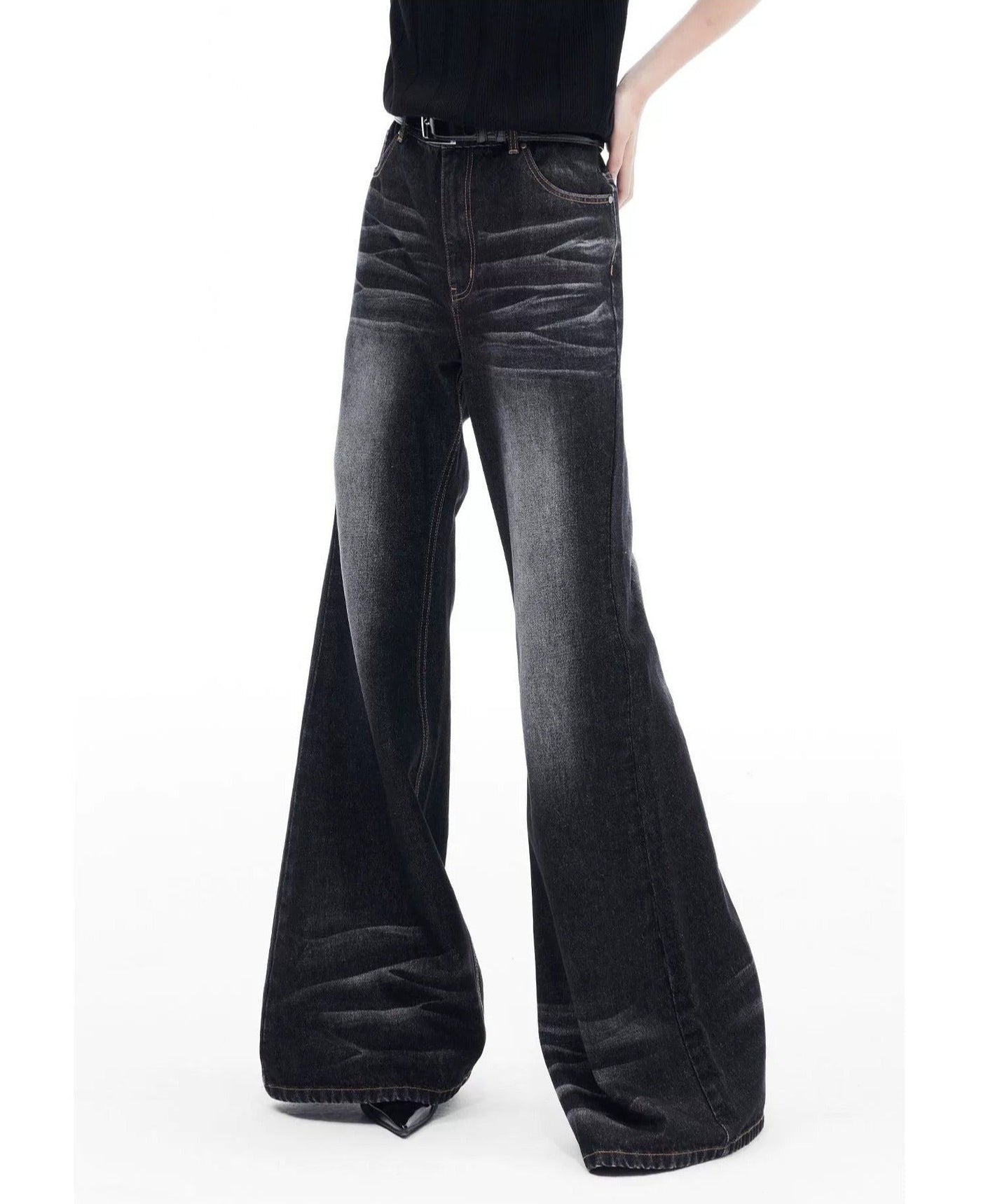 Whiskered Ends Flare Jeans Korean Street Fashion Jeans By Terra Incognita Shop Online at OH Vault