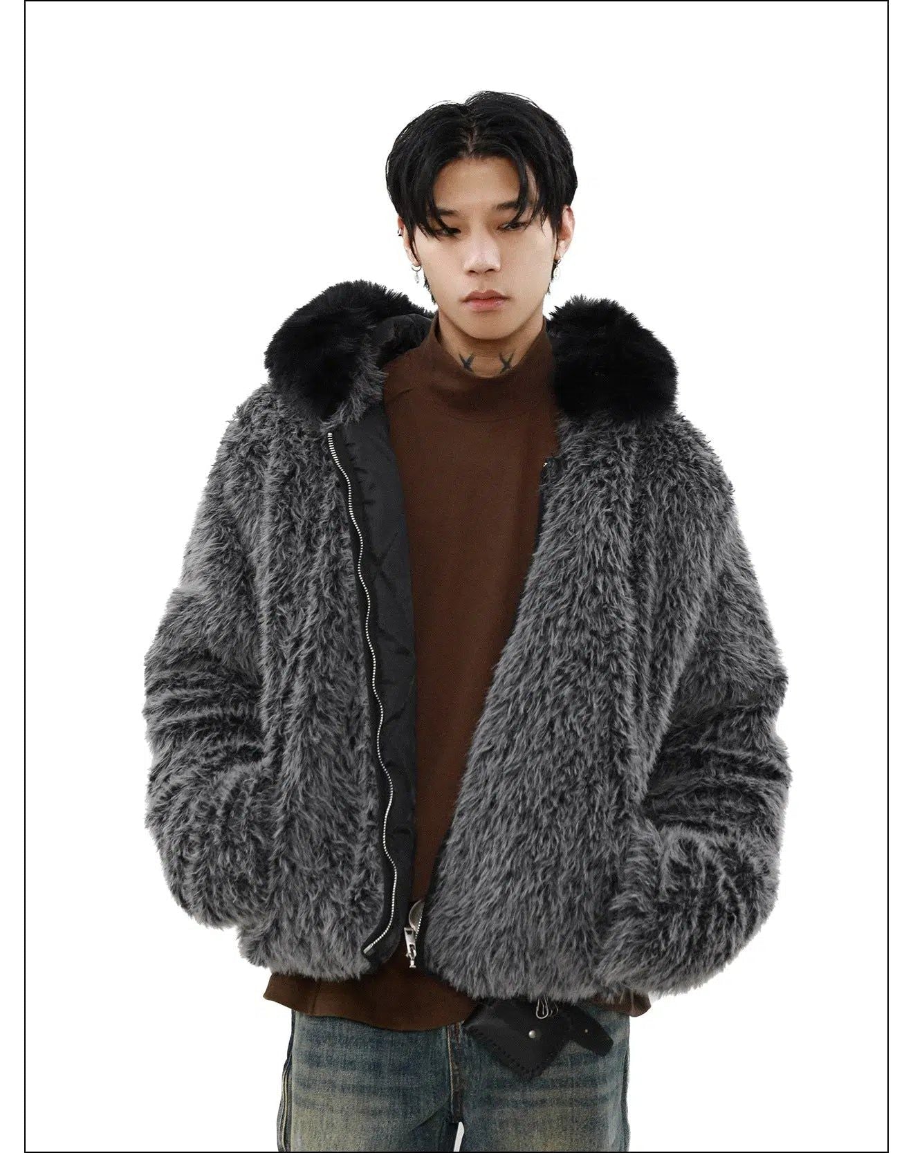 Fuzzy Hooded Jacket Korean Street Fashion Jacket By Mr Nearly Shop Online at OH Vault