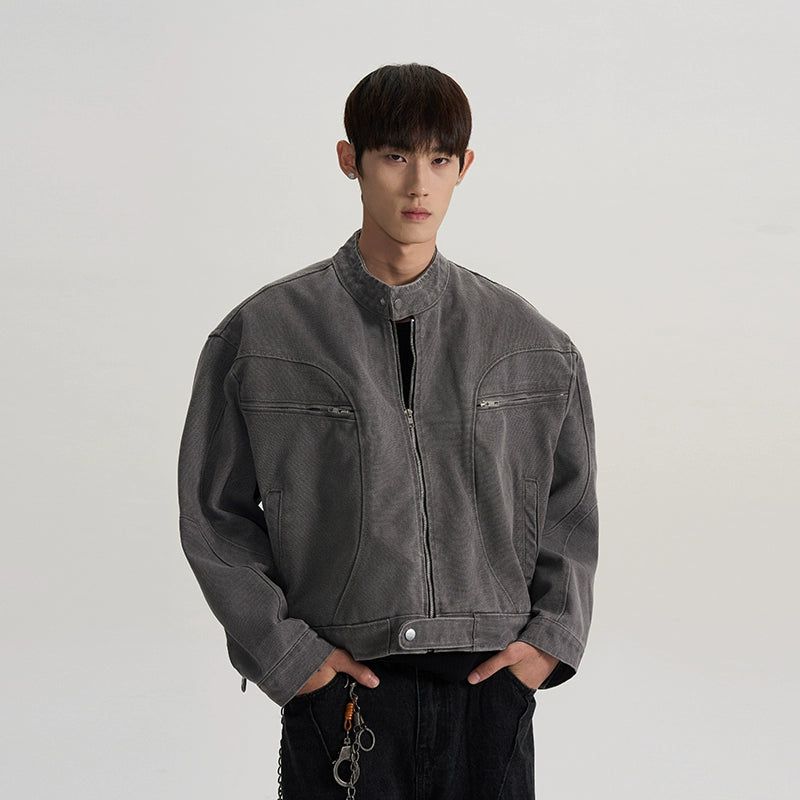 Buttons and Zipped Boxy Denim Jacket Korean Street Fashion Jacket By A PUEE Shop Online at OH Vault