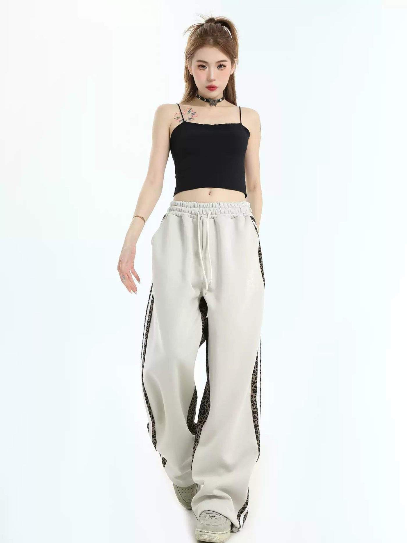 Spliced Animal Print Stripes Sweatpants Korean Street Fashion Pants By INS Korea Shop Online at OH Vault