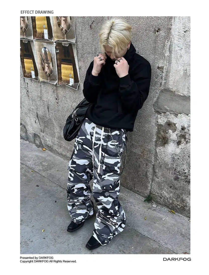 Drawstring Loose Camo Cargo Pants Korean Street Fashion Pants By Dark Fog Shop Online at OH Vault