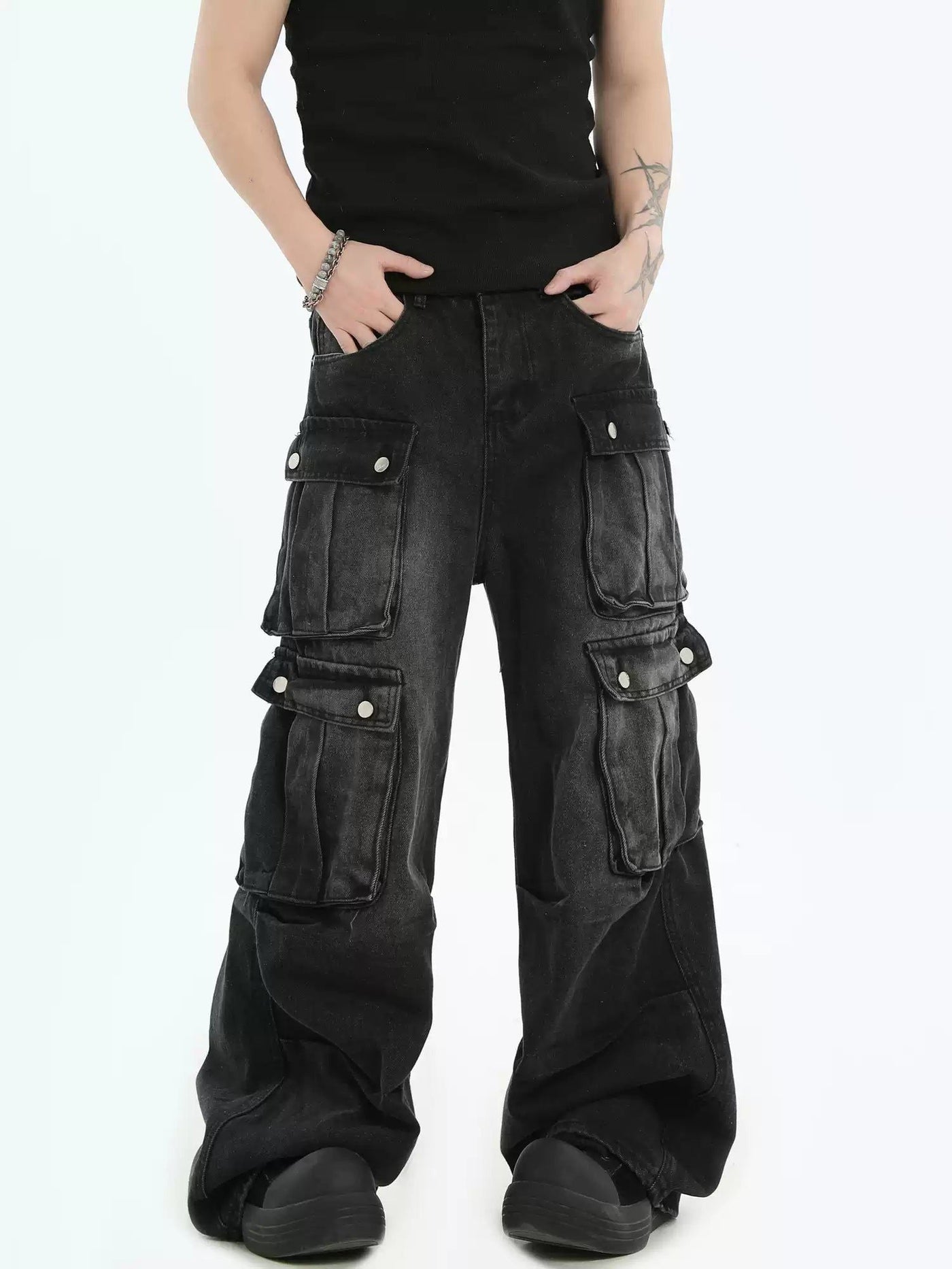 Multi Buttoned Pockets Jeans Korean Street Fashion Jeans By INS Korea Shop Online at OH Vault