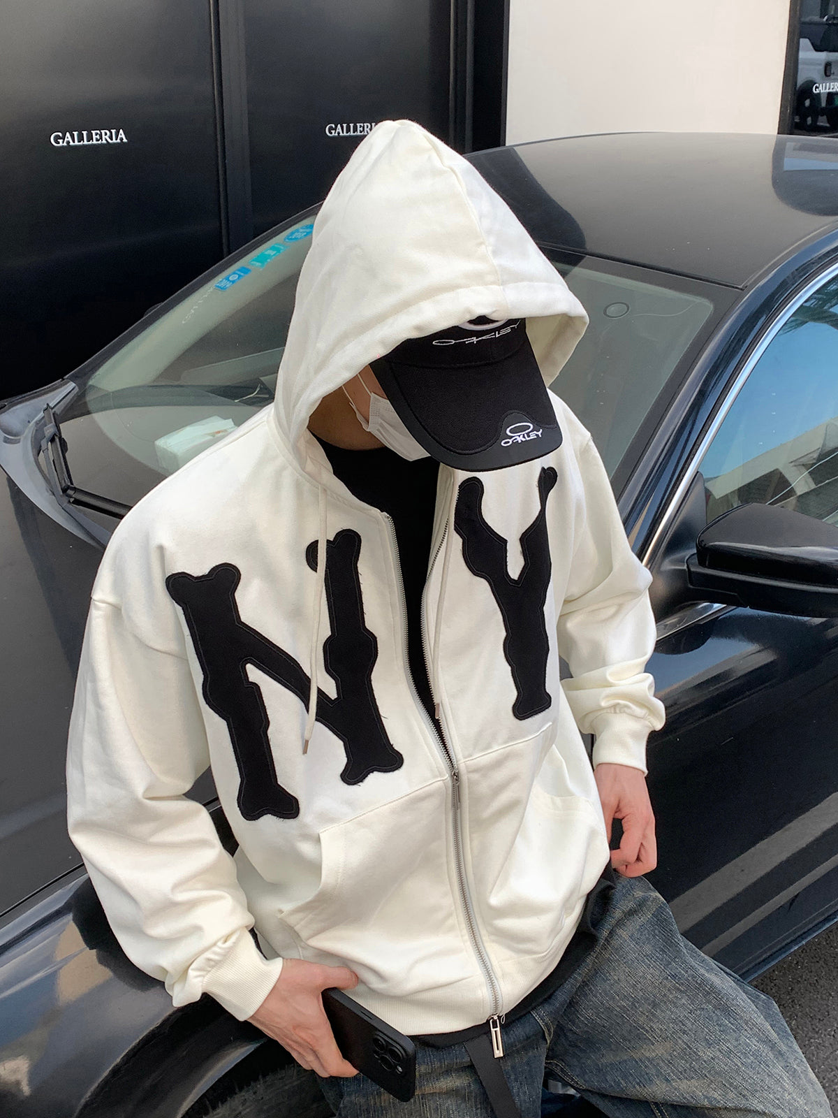 NY Patched Zip-Up Hoodie Korean Street Fashion Hoodie By Poikilotherm Shop Online at OH Vault