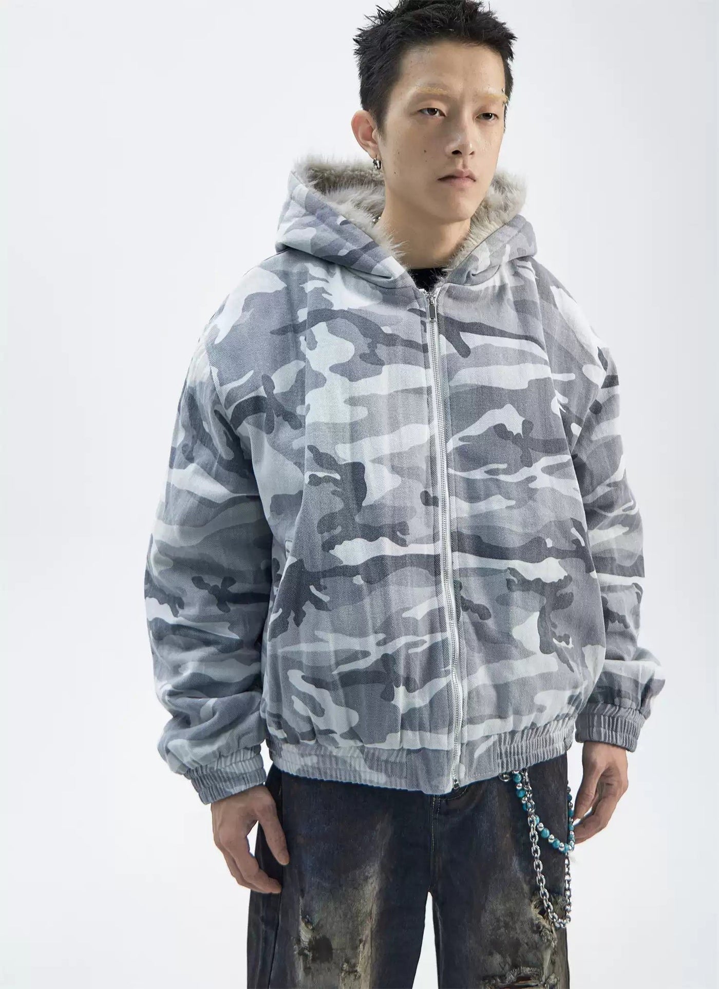 Faux Fur Camouflage Jacket Korean Street Fashion Jacket By Ash Dark Shop Online at OH Vault