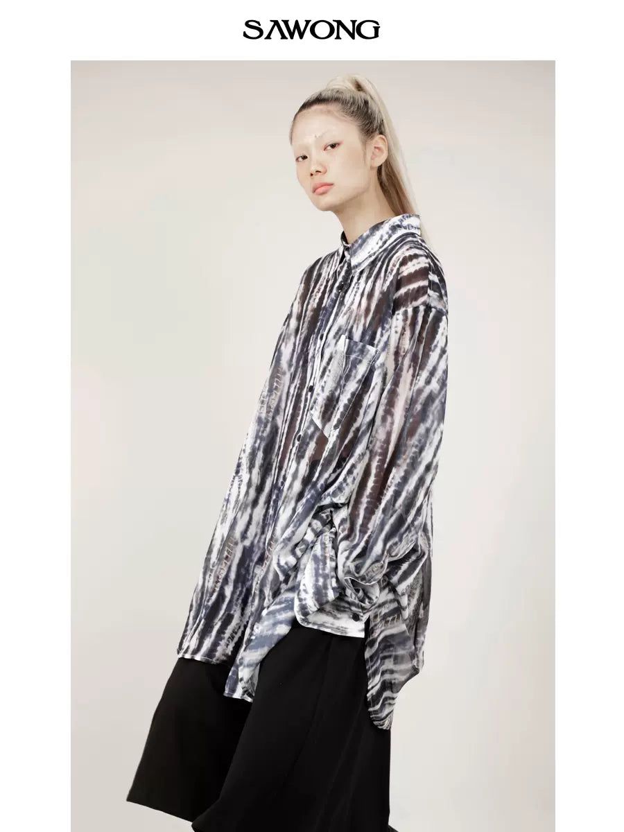 Abstract Ink Pattern Print Shirt Korean Street Fashion Shirt By SAWong Shop Online at OH Vault