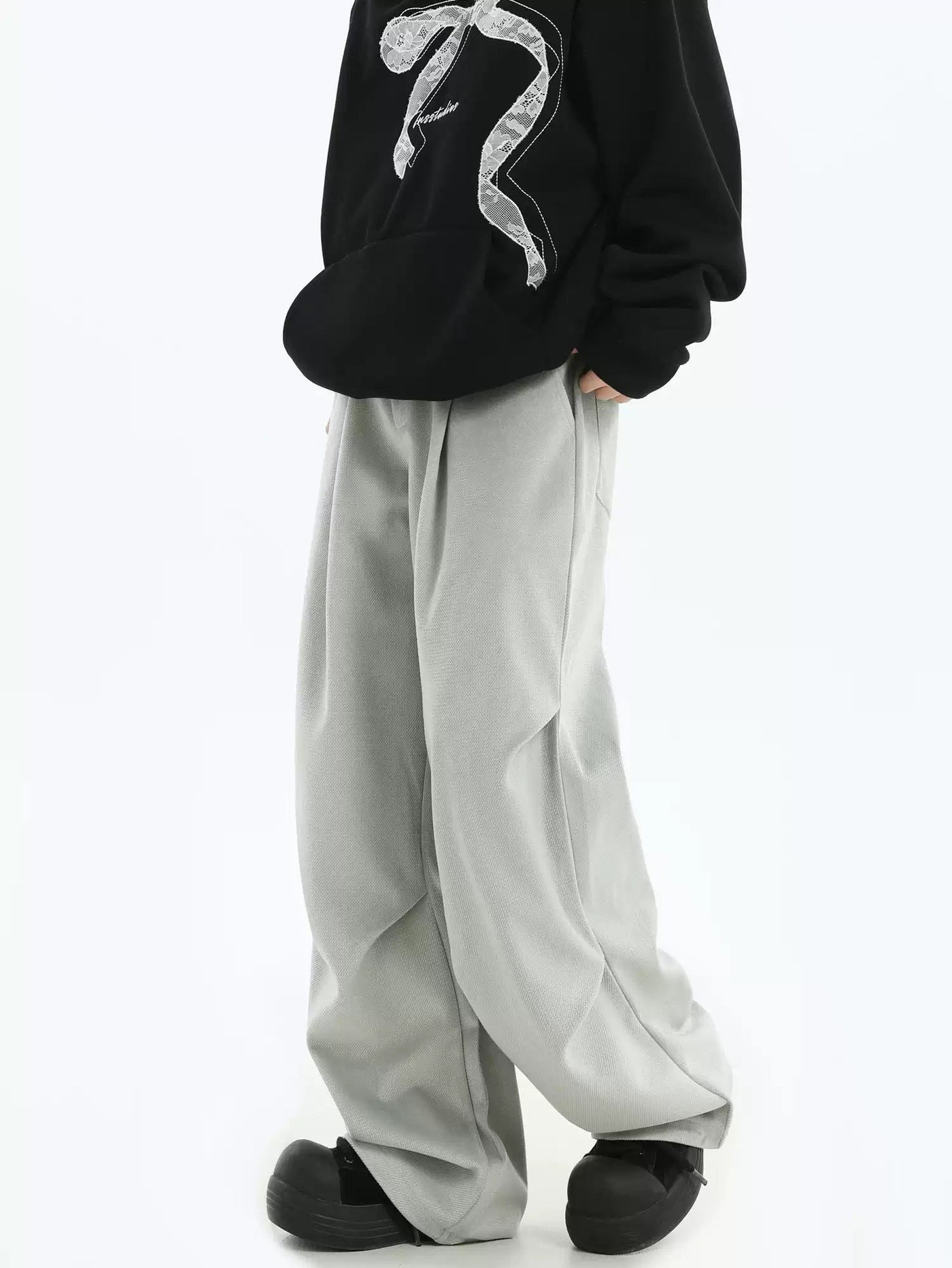 Textured & Pleated Straight Pants Korean Street Fashion Pants By INS Korea Shop Online at OH Vault