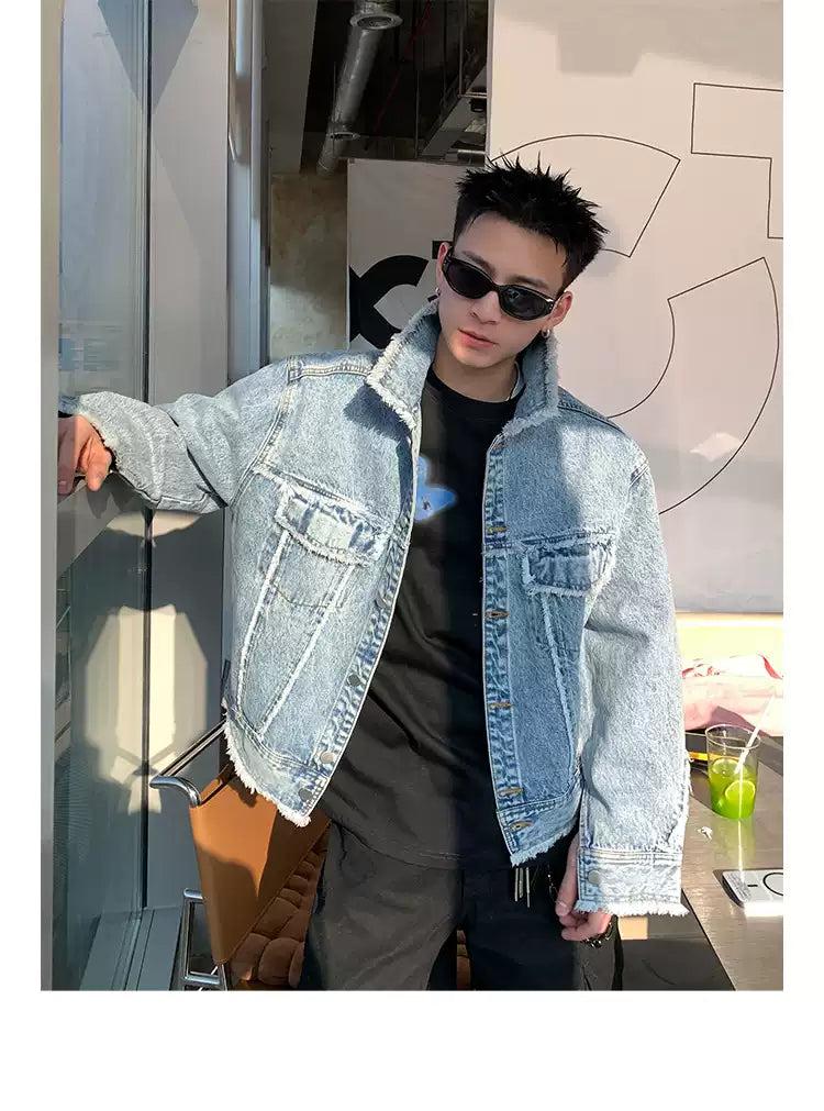 Raw Edge Flap Pocket Denim Jacket Korean Street Fashion Jacket By Poikilotherm Shop Online at OH Vault