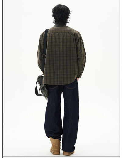 Plaid Paint-Splashed Shirt Korean Street Fashion Shirt By 77Flight Shop Online at OH Vault