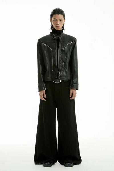 Curve Zippers PU Leather Jacket Korean Street Fashion Jacket By Funky Fun Shop Online at OH Vault