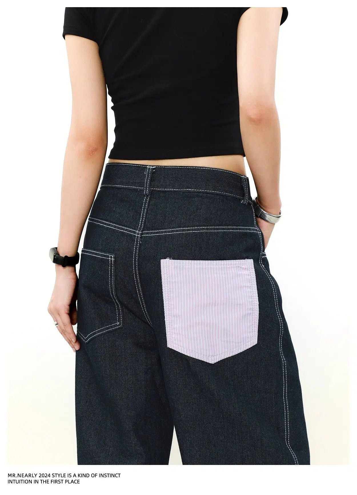 Folded Striped Jeans Korean Street Fashion Jeans By Mr Nearly Shop Online at OH Vault