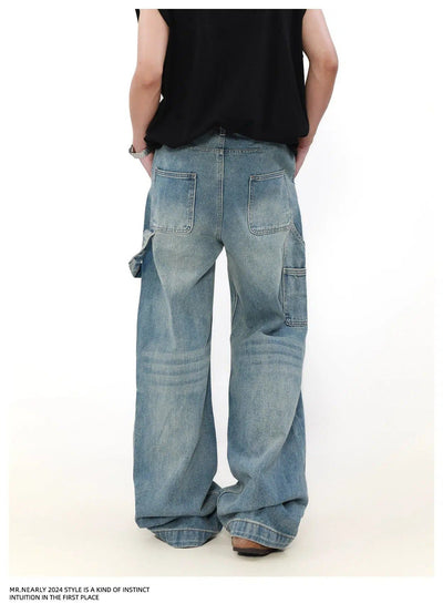 Classic Wash & Whisker Wide Jeans Korean Street Fashion Jeans By Mr Nearly Shop Online at OH Vault