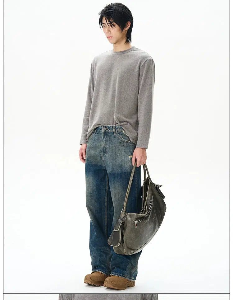 Washed Two-Tone Straight Jeans Korean Street Fashion Jeans By 77Flight Shop Online at OH Vault