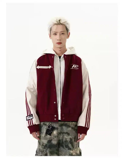 Sports PU Leather Sleeve Varsity Jacket Korean Street Fashion Jacket By A PUEE Shop Online at OH Vault