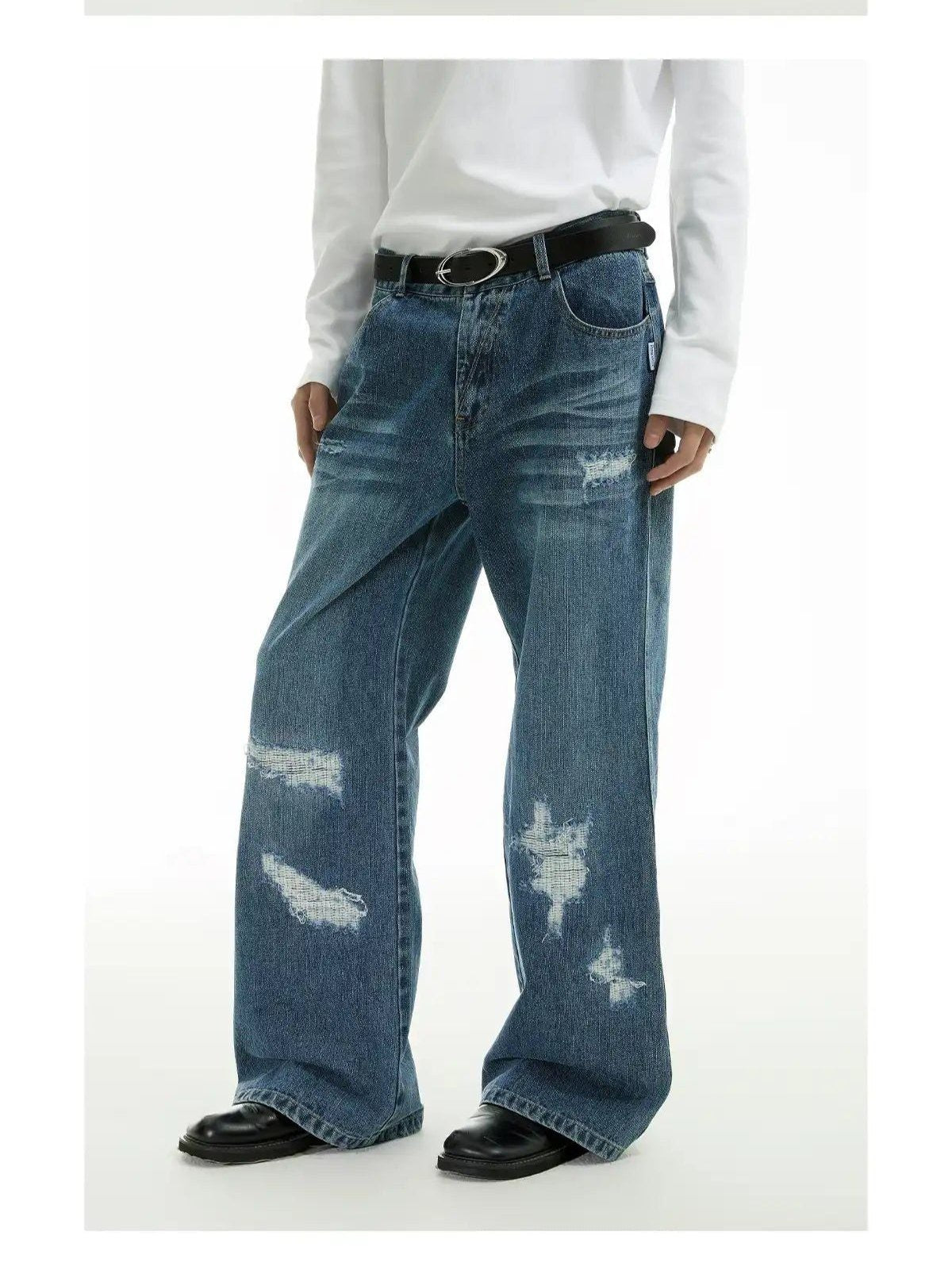 Distressed Scratches Whiskers Jeans Korean Street Fashion Jeans By Funky Fun Shop Online at OH Vault