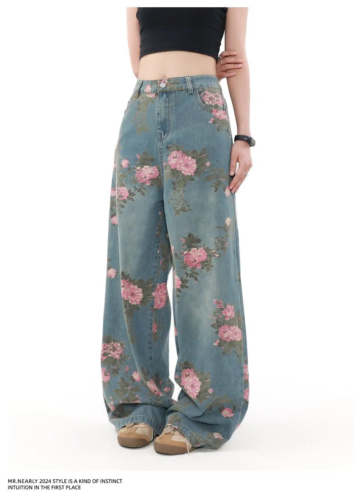 Washed Floral Full-Print Jeans Korean Street Fashion Jeans By Mr Nearly Shop Online at OH Vault