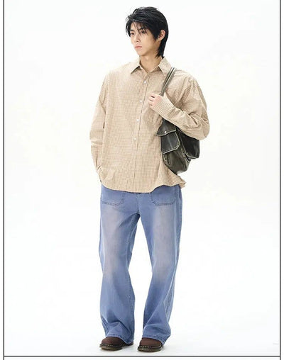 One-Pocket Thin Plaid Shirt Korean Street Fashion Shirt By 77Flight Shop Online at OH Vault