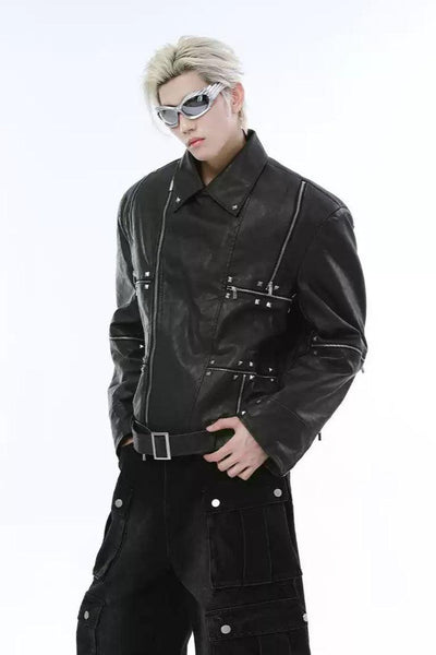 Multiple Detail Faux Leather Jacket Korean Street Fashion Jacket By Turn Tide Shop Online at OH Vault