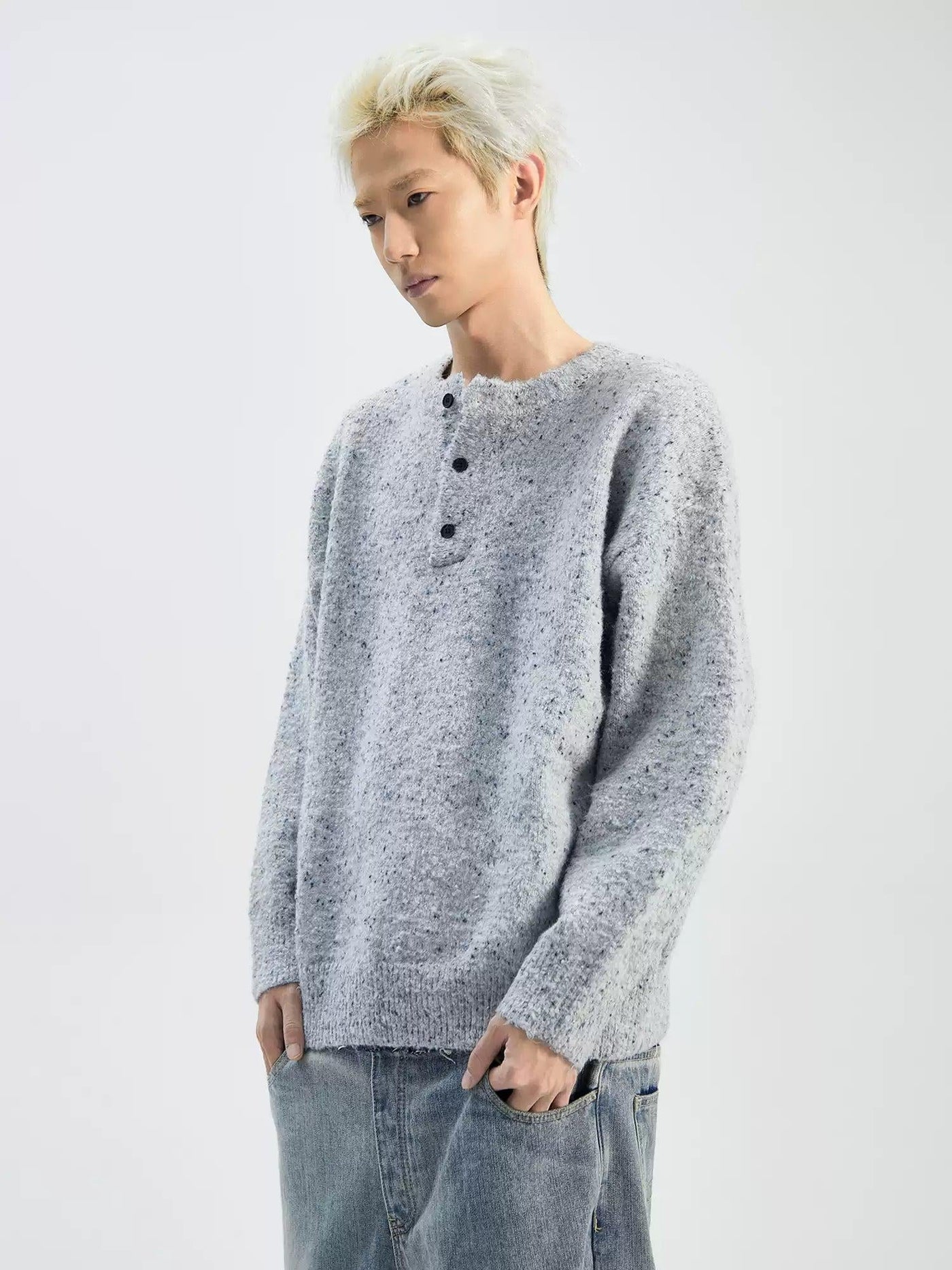 Casual Half-Buttons Sweater Korean Street Fashion Sweater By Ash Dark Shop Online at OH Vault