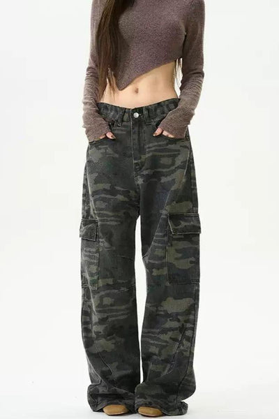 Camouflage Pattern Cargo Jeans Korean Street Fashion Jeans By 77Flight Shop Online at OH Vault