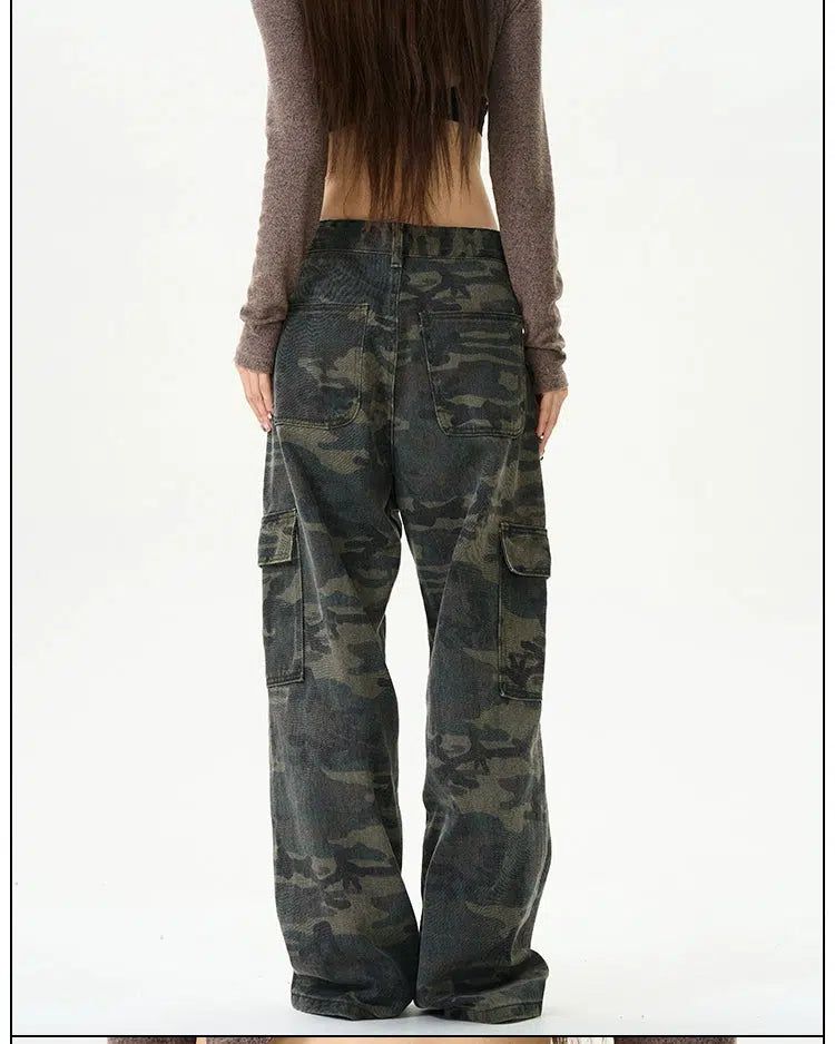 Faded Camo Straight Cargo Pants Korean Street Fashion Pants By 77Flight Shop Online at OH Vault