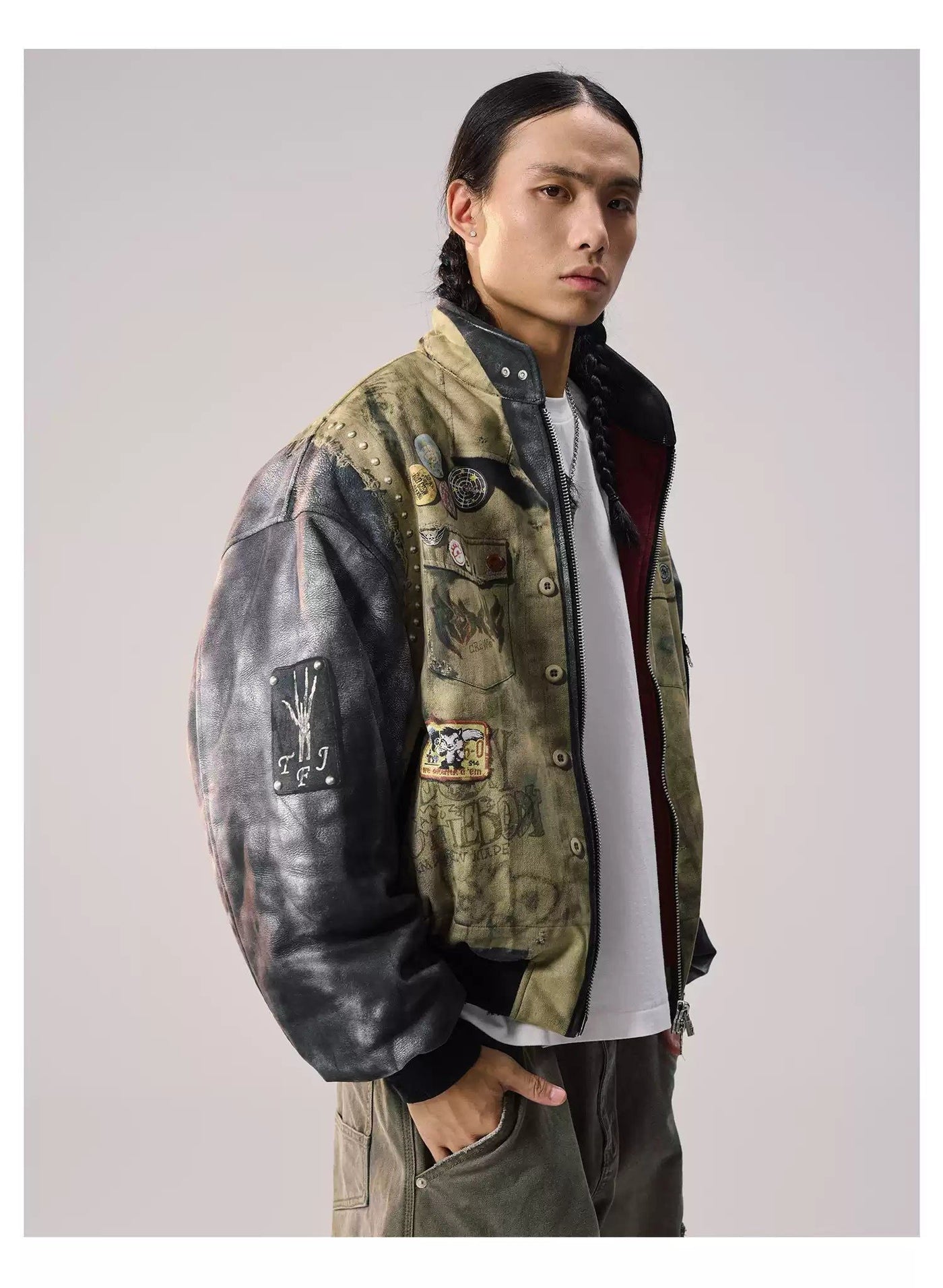 Spliced Sleeves Multi-Detail Jacket Korean Street Fashion Jacket By Remedy Shop Online at OH Vault