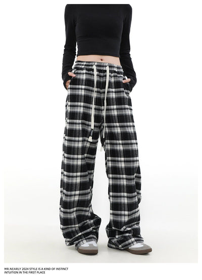 Drawstring Plaid Relax Fit Pants Korean Street Fashion Pants By Mr Nearly Shop Online at OH Vault