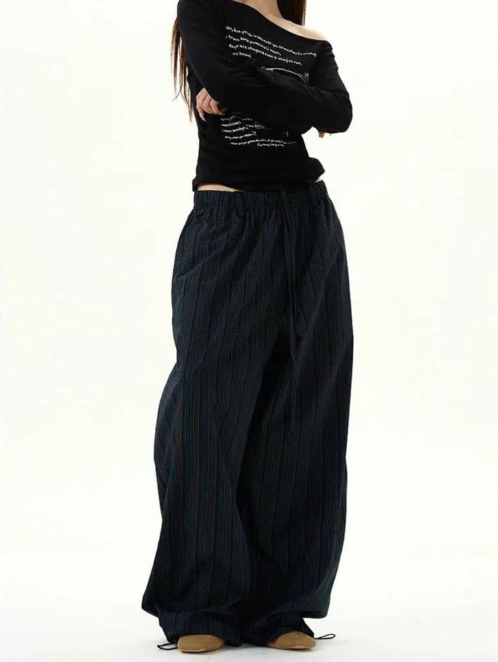 Striped Machete Wide-Leg Pants Korean Street Fashion Pants By 77Flight Shop Online at OH Vault