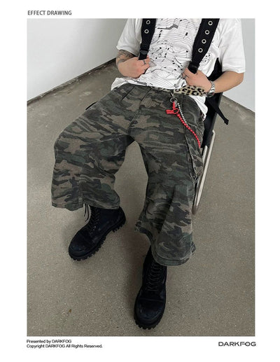 Faded Camo Cargo Denim Shorts Korean Street Fashion Shorts By Dark Fog Shop Online at OH Vault