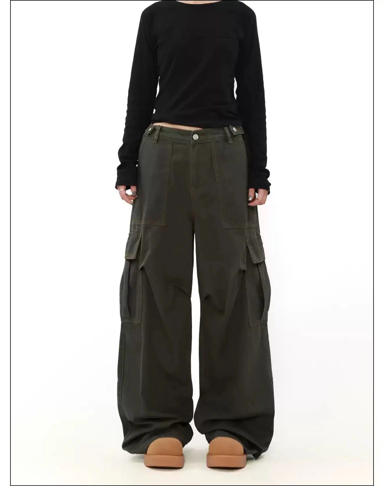 Pleated Wide Fit Cargo Pants Korean Street Fashion Pants By Mr Nearly Shop Online at OH Vault