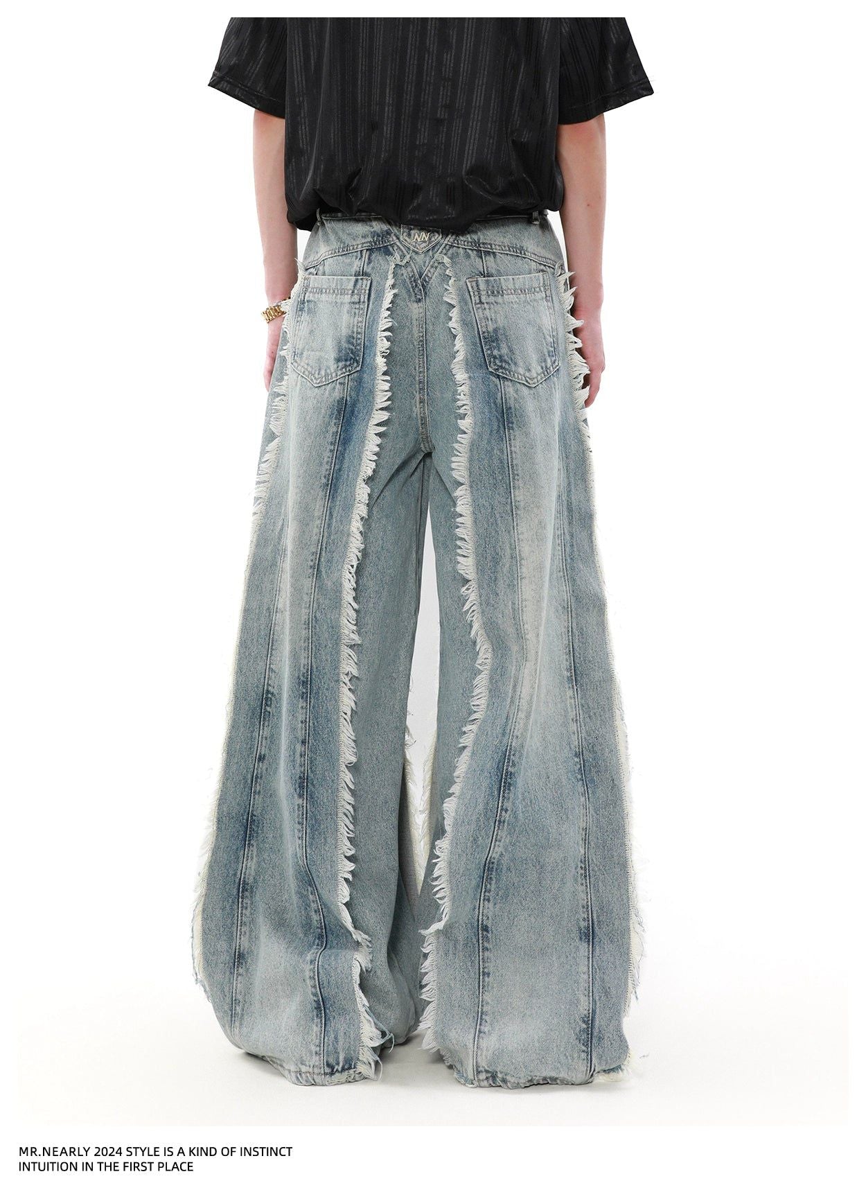 Faded Tassel Detail Jeans Korean Street Fashion Jeans By Mr Nearly Shop Online at OH Vault