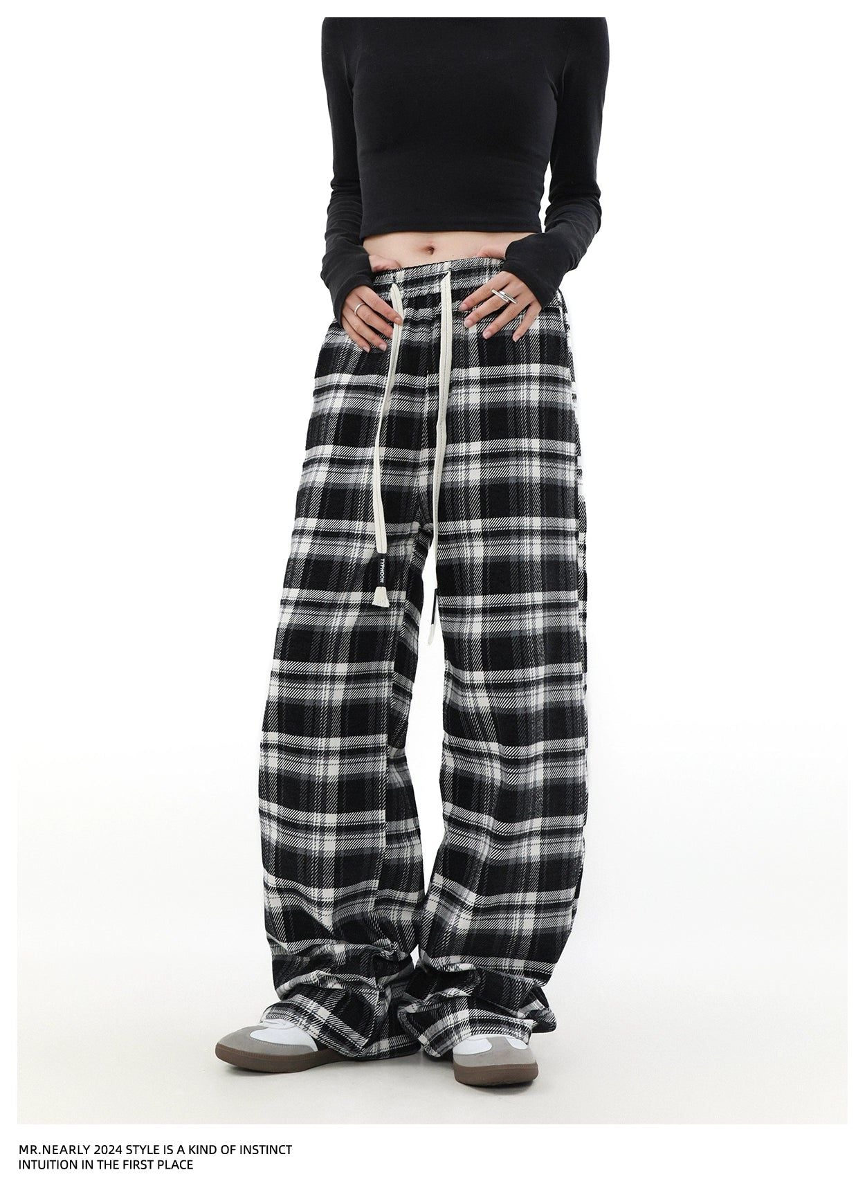 Drawstring Plaid Relax Fit Pants Korean Street Fashion Pants By Mr Nearly Shop Online at OH Vault