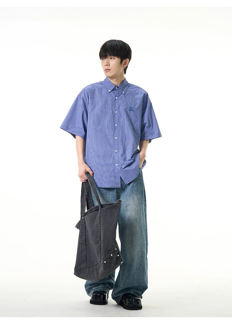 Letters Embroidery Checked Shirt Korean Street Fashion Shirt By 77Flight Shop Online at OH Vault