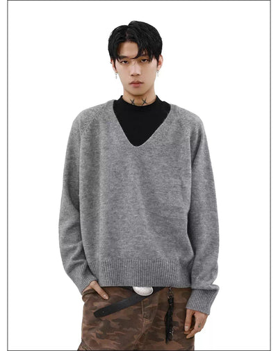 V-Neck Cut Layered Sweater Korean Street Fashion Sweater By Mr Nearly Shop Online at OH Vault