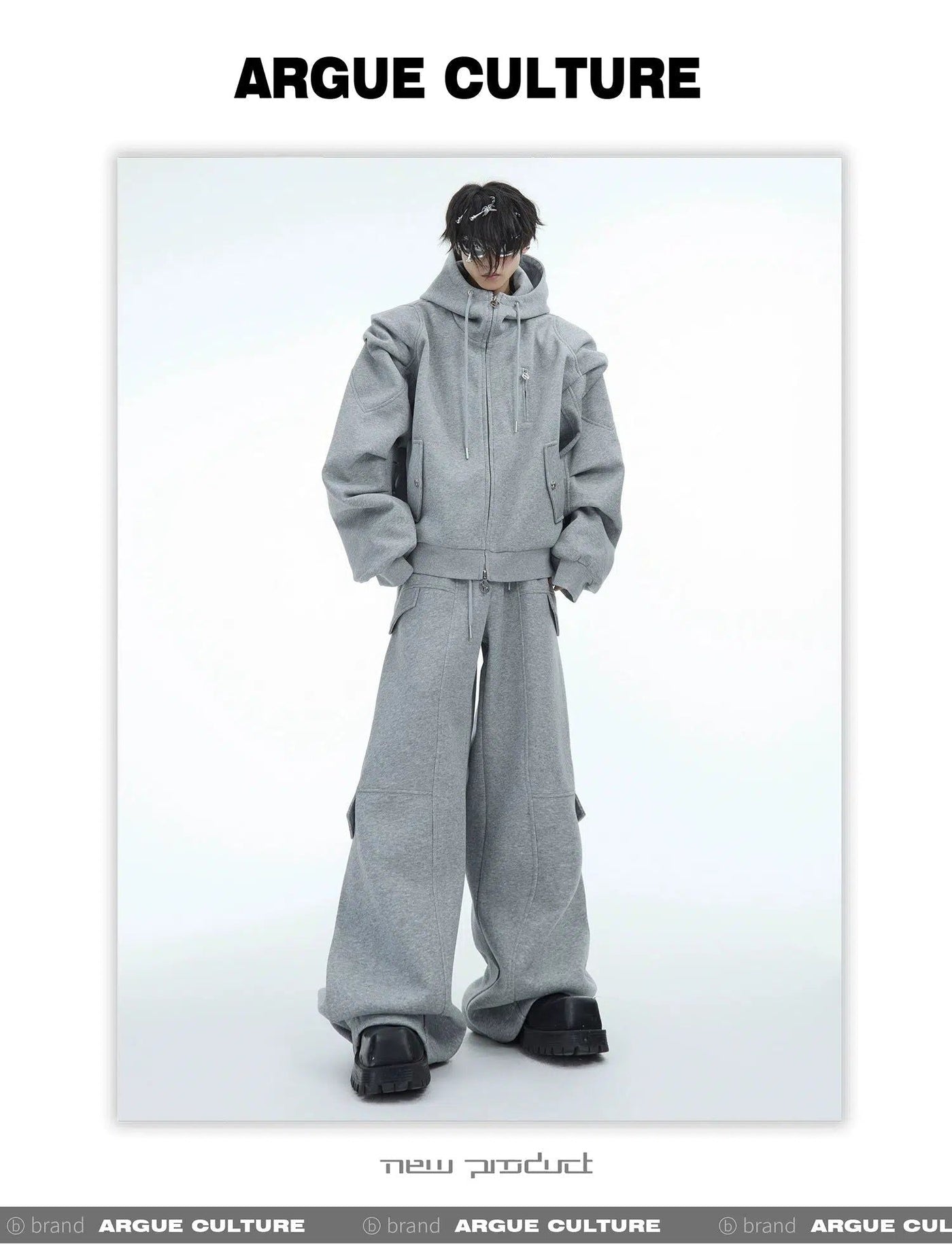 Drawcord Pleats Zip-Up Hoodie & Sweatpants Set Korean Street Fashion Clothing Set By Argue Culture Shop Online at OH Vault