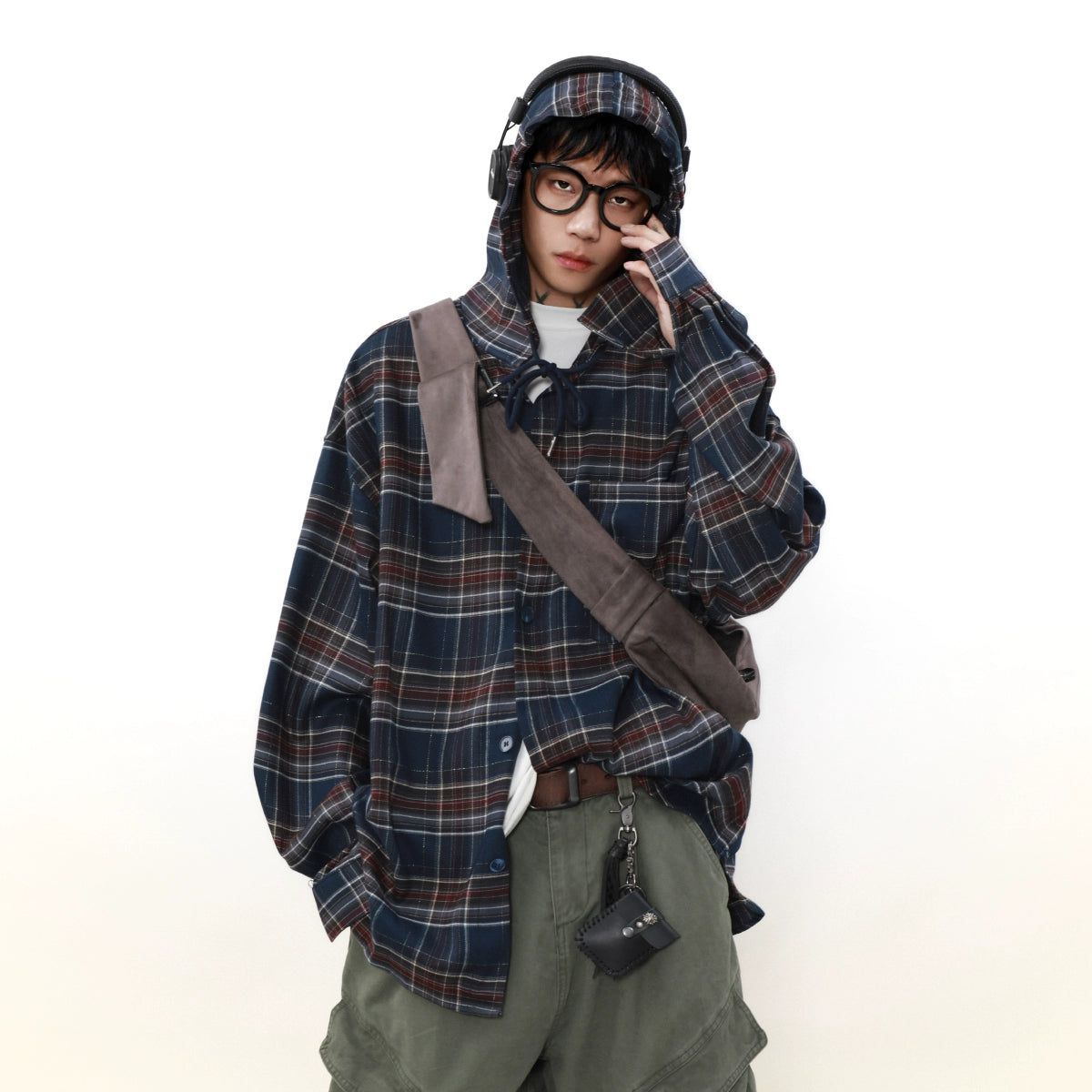 Pull String Hood Plaid Shirt Korean Street Fashion Shirt By Mr Nearly Shop Online at OH Vault