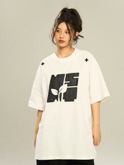 Textured Stitch Logo T-Shirt Korean Street Fashion T-Shirt By New Start Shop Online at OH Vault