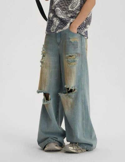 Ripped and Faded Loose Jeans Korean Street Fashion Jeans By JHYQ Shop Online at OH Vault