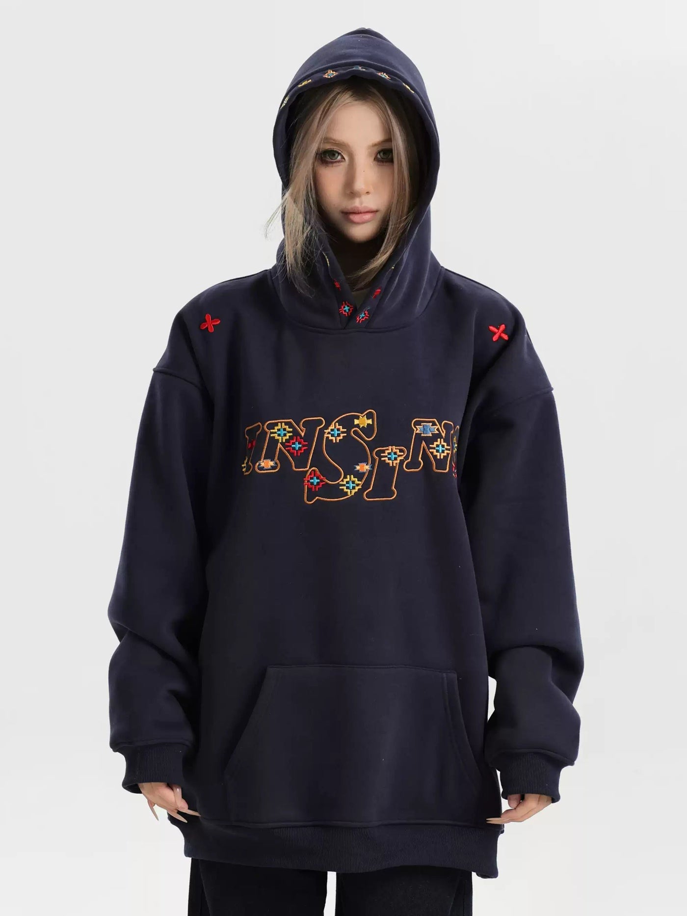 Embroidered Logo Lined Hoodie Korean Street Fashion Hoodie By INS Korea Shop Online at OH Vault