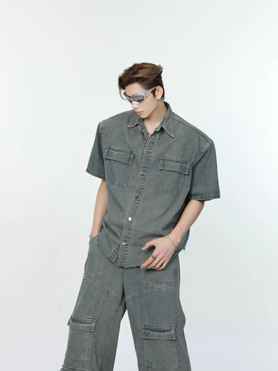 Raw Ends Denim Shirt & Jeans Set Korean Street Fashion Clothing Set By Turn Tide Shop Online at OH Vault