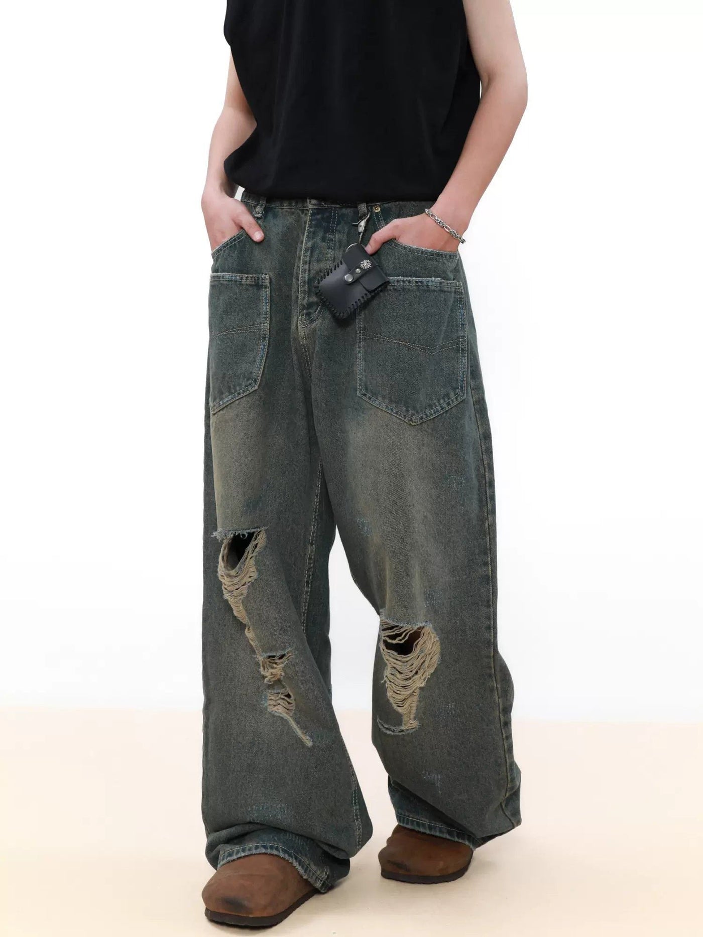 Distressed Threads Loose Jeans Korean Street Fashion Jeans By Mr Nearly Shop Online at OH Vault