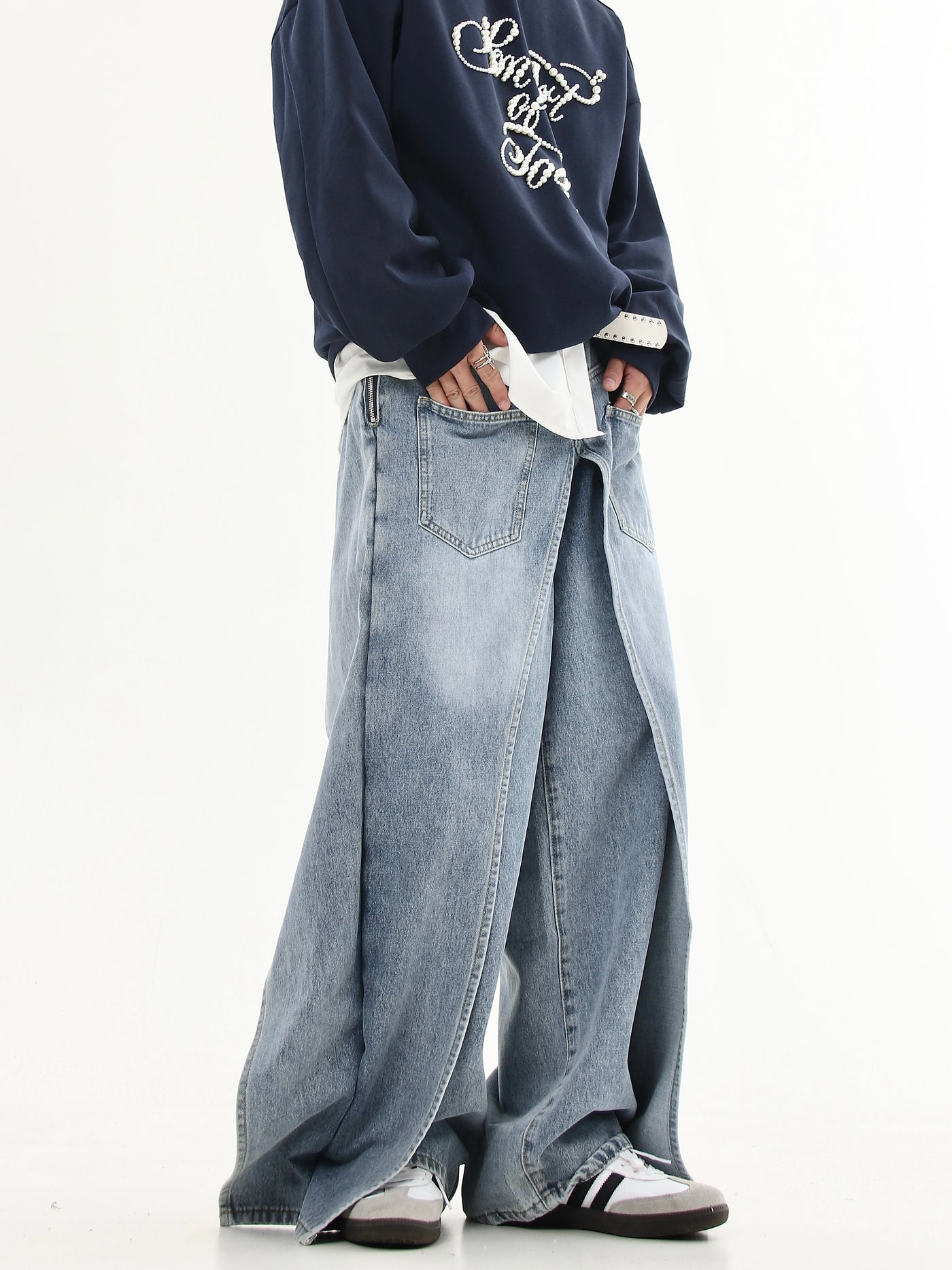 Washed Spliced & Structured Jeans Korean Street Fashion Jeans By Blacklists Shop Online at OH Vault