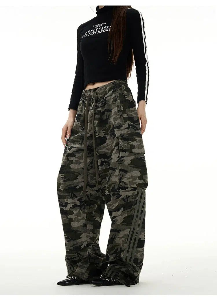 Three-Bar Camo Cargo Pants Korean Street Fashion Pants By 77Flight Shop Online at OH Vault