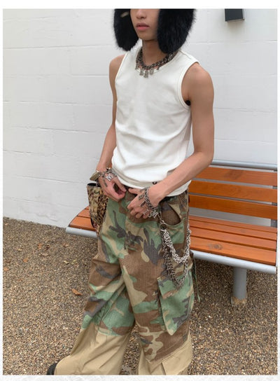 Spliced Half Camouflage Pants Korean Street Fashion Pants By Pioneer of Heroism Shop Online at OH Vault